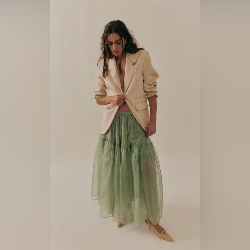 Free People Anne Tulle Skirt in Pale Green